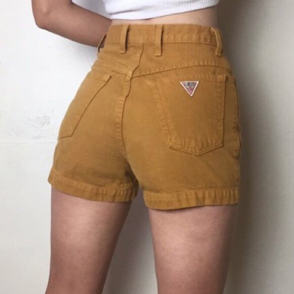 GUESS Vintage 90’s Shorts Dark Yellow Size 29 - Picture 3 of 6